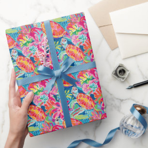 Preppy Palm Beach Tropical Turtles Pattern Wrapping Paper
