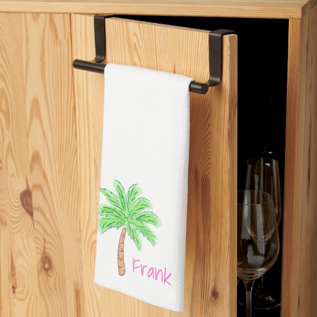 Preppy Palm Tree Personalised  Tea Towel (Thirds Fold)