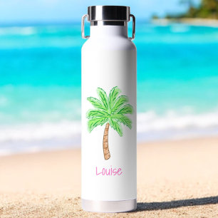 Preppy Palm Tree Personalised White Water Bottle
