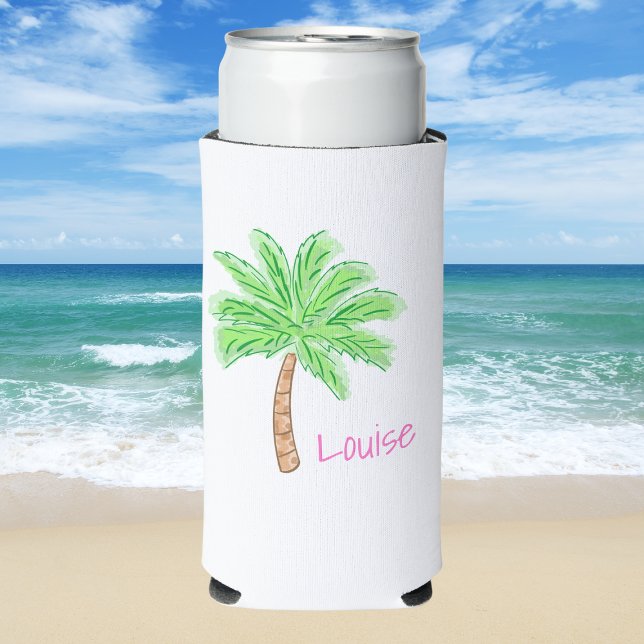 Preppy Palm Tree Tropical Girls Weekend Custom Seltzer Can Cooler (Creator Uploaded)