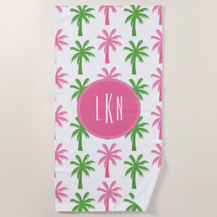 Preppy Palm Trees Monogrammed Beach Towel