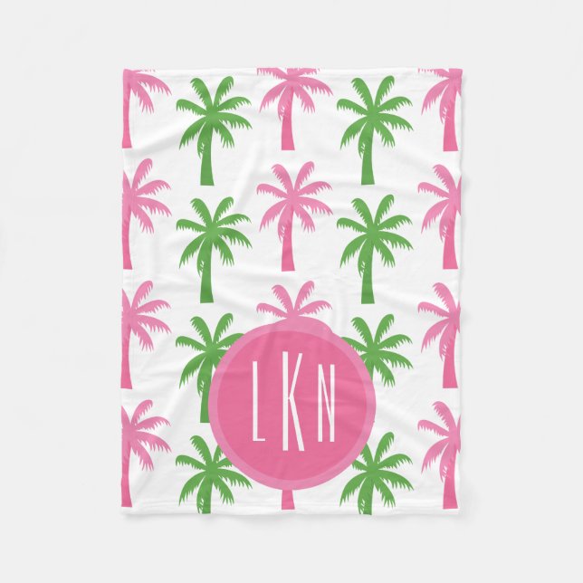 Preppy Palm Trees Monogrammed Fleece Blanket (Front)