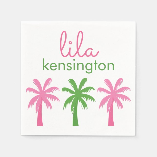 Preppy Palm Trees Personalised Party Napkins (Front)