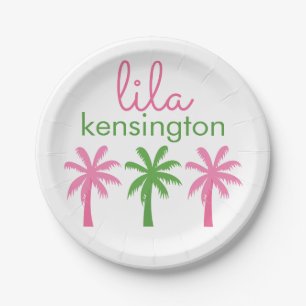Preppy Palm Trees Personalized Party Plates