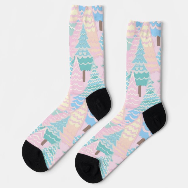 Preppy pastel Christmas tree socks (Left)