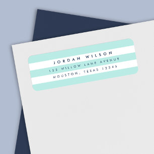 Preppy Pastel Mint & White Stripes Return Address Label