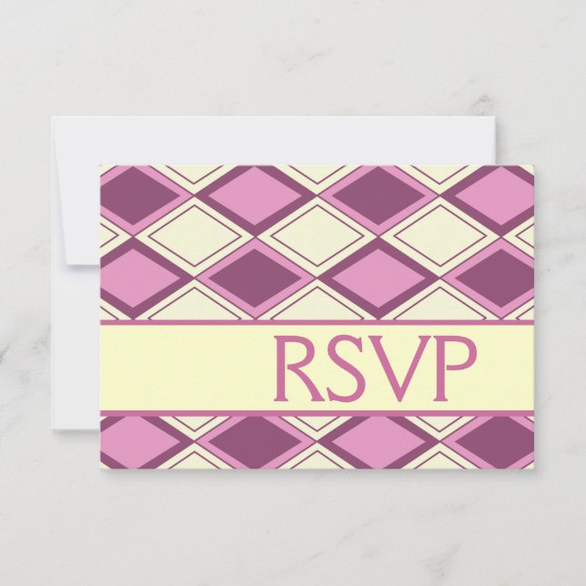Preppy Pastel Pink Argyle Modern Birthday RSVP (Front)