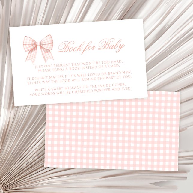 Preppy pastel pink bow book for baby girl shower enclosure card (Creator Uploaded)