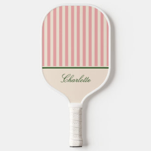 Preppy Pastel Pink Striped  Pickleball Paddle