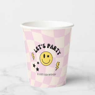 Preppy Pastel Pink Y2K Smiley Birthday Paper Plate Cups
