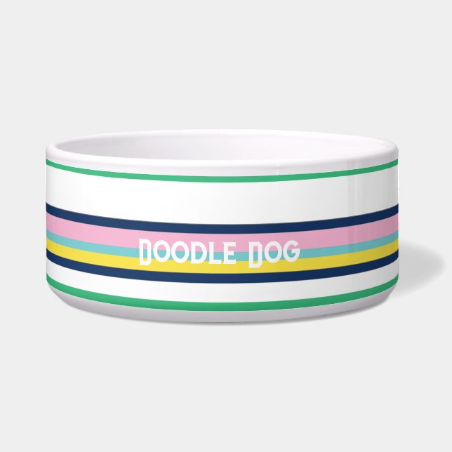 Preppy Pastel Stripes Personalised Dog Bowel (Front)