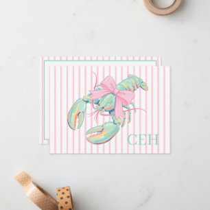 Preppy Pastel Watercolor Lobster Monogram Card