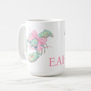 Preppy Pastel Watercolor Lobster Monogram Coffee Mug