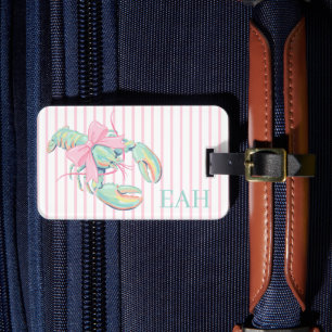 Preppy Pastel Watercolor Lobster Monogram Luggage Tag