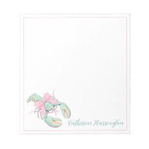 Preppy Pastel Watercolor Lobster Personalised Notepad