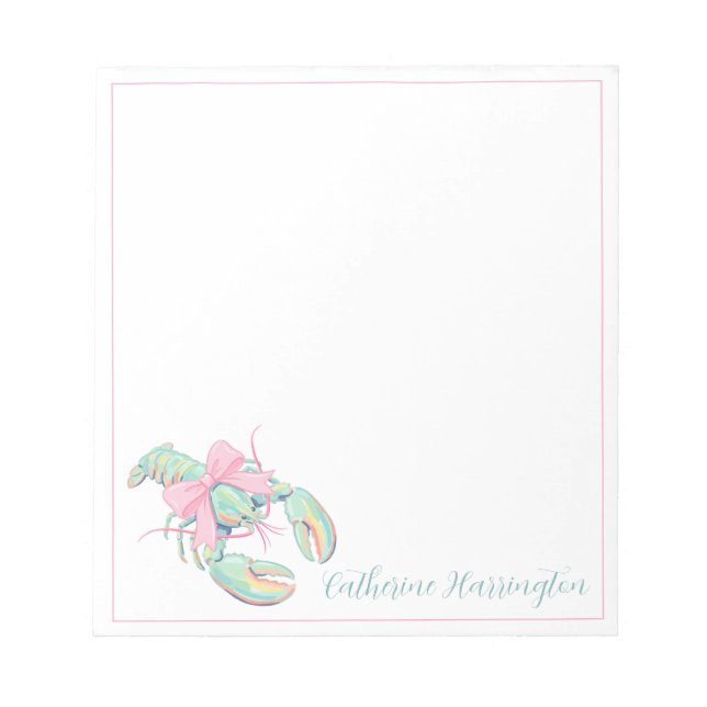 Preppy Pastel Watercolor Lobster Personalised Notepad (Front)