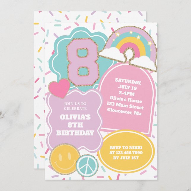 Preppy Patch 8th Birthday Invitation (Front/Back)