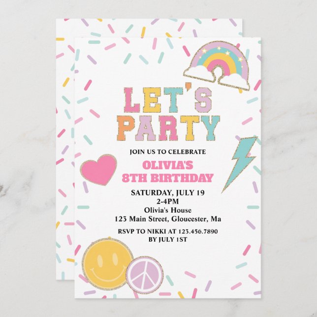Preppy Patch Birthday Invitation (Front/Back)