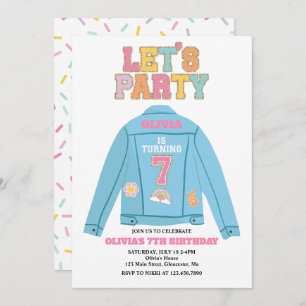 Preppy Patch jean jacket 7TH Birthday Invitation