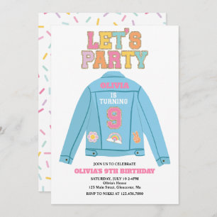 Preppy Patch jean jacket 9TH Birthday Invitation