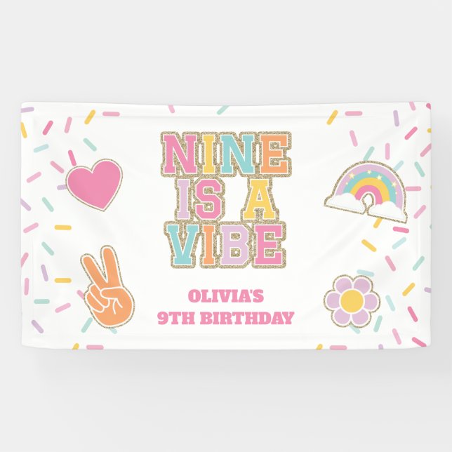 Preppy Patch Nine is a vibe 9th Birthday Banner (Horizontal)