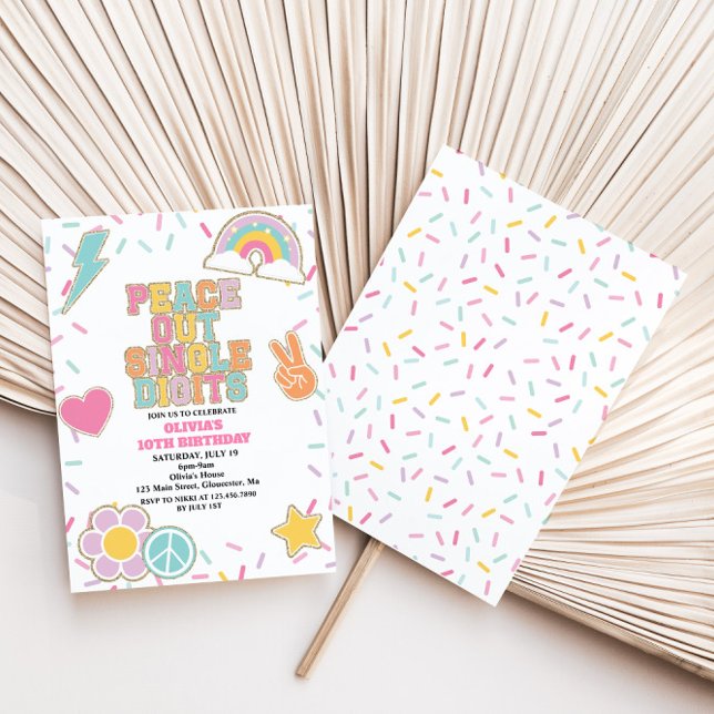 Preppy Patch Peace Out Single Digits 10th Birthday Invitation (Creator Uploaded)
