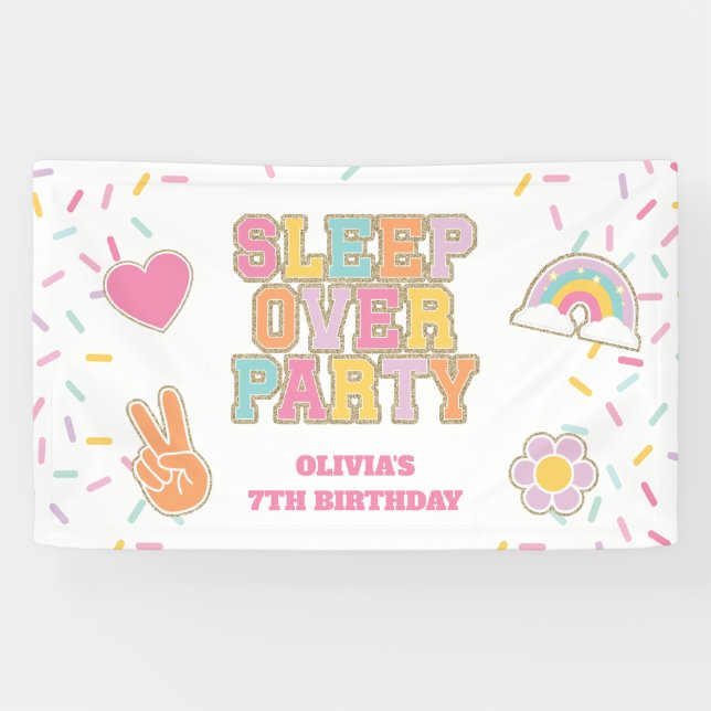 Preppy Patch Sleep Over Party Birthday Banner (Horizontal)