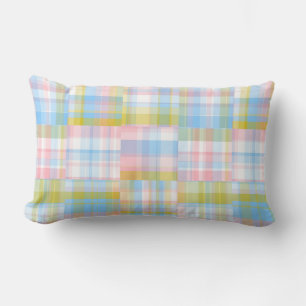 Preppy Patchwork Look Madras Pastel Lumbar Cushion