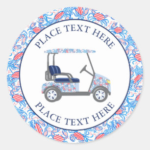 Preppy Patriotic Crabs Golf Cart Classic Round Sticker