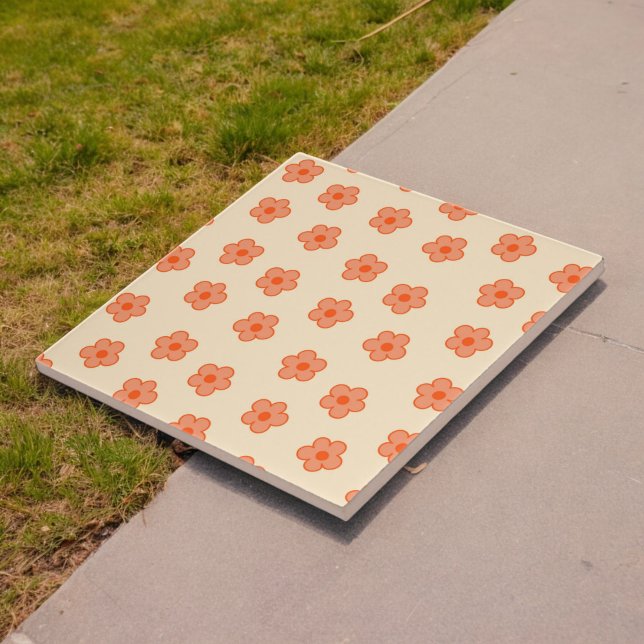 Preppy Peach Orange Hippie Flower Ceramic Tile (Creator Uploaded)