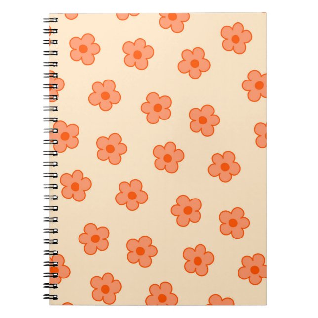 Preppy Peach Orange Hippie Flower Notebook (Front)