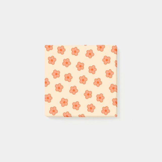 Preppy Peach Orange Hippie Flower Post-it Notes (Front)