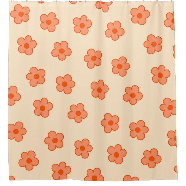 Preppy Peach Orange Hippie Flower Shower Curtain (Front)