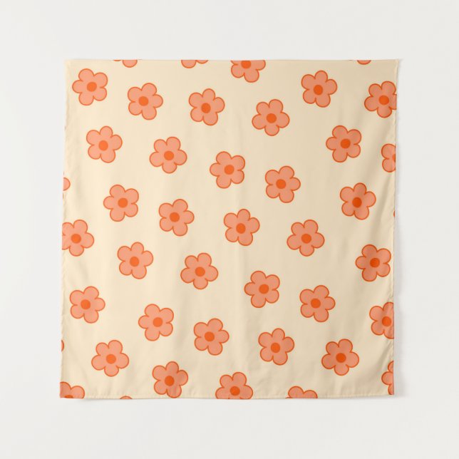 Preppy Peach Orange Hippie Flower Tapestry (Front)