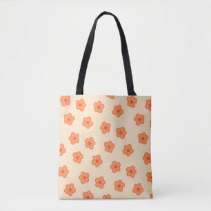 Preppy Peach Orange Hippie Flower Tote Bag