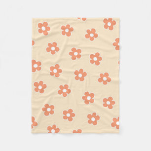Preppy Peach White Hippie Flower Pattern Fleece Blanket