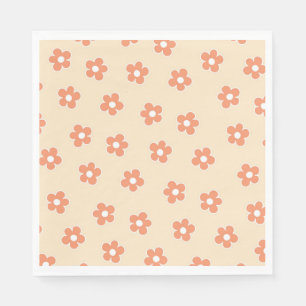 Preppy Peach White Hippie Flower Pattern Napkin