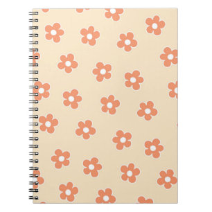 Preppy Peach White Hippie Flower Pattern Notebook
