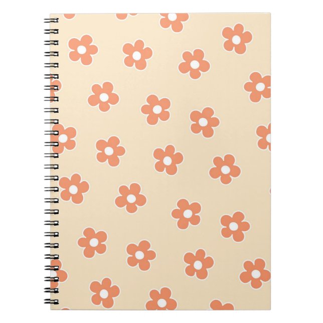 Preppy Peach White Hippie Flower Pattern Notebook (Front)
