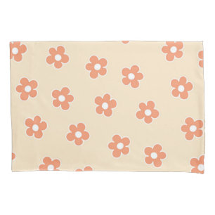 Preppy Peach White Hippie Flower Pattern Pillowcase