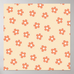 Preppy Peach White Hippie Flower Pattern Poster