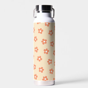 Preppy Peach White Hippie Flower Pattern Water Bot Bottle
