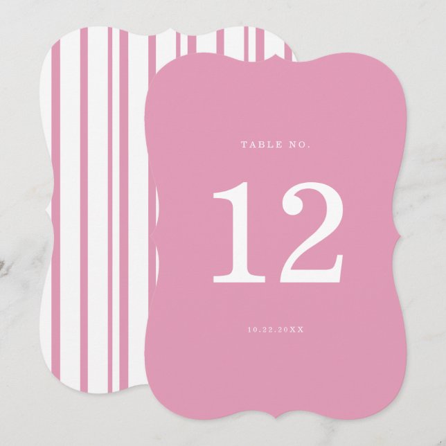 Preppy Peony Pink Chic Die Cut Wedding Table Numbe Invitation (Front/Back)