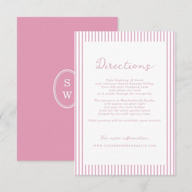 Preppy Peony Pink Chic Wedding Directions Card (Front/Back)
