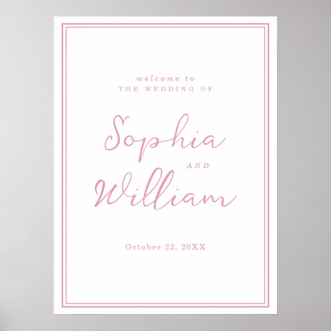 Preppy Peony Pink Chic Wedding Welcome Sign (Front)