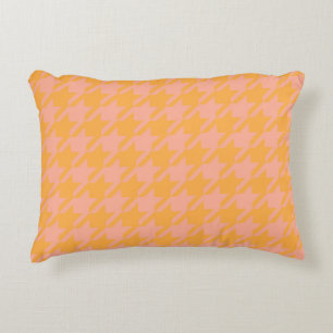 Preppy Pepita Houndstooth Pastel Pink Peach Decorative Cushion