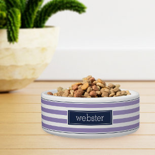 Preppy Personalised Purple & Navy Stripe Pet Bowl