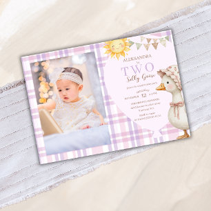 Preppy Photo Two Silly Goose Girl 2nd Birthday Invitation