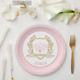 Preppy Pickle Ball Happy Birthday Paper Plate