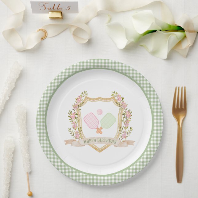 Preppy Pickle Ball Happy Birthday  Paper Plate (Wedding)